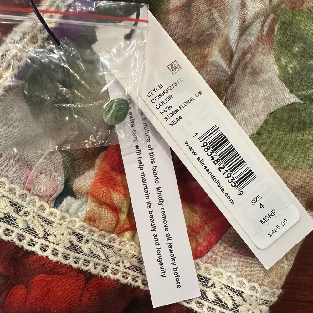 Alice + Olivia Multicolor Floral Lace Trim Mini Dress — Size 4​ - Picture 11 of 13